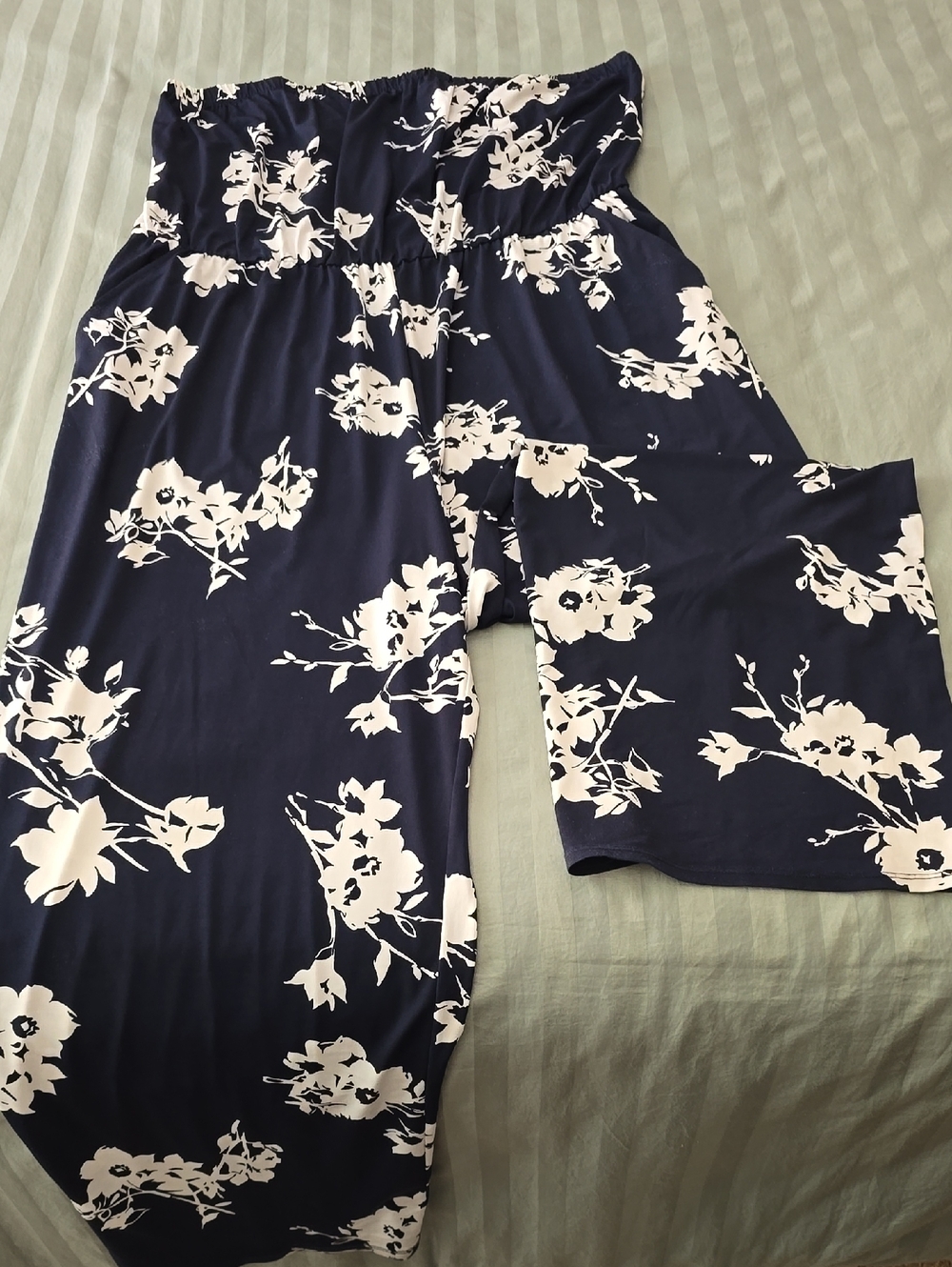Lane Bryant Navy Floral Strapless Wide-Leg Jumpsuit